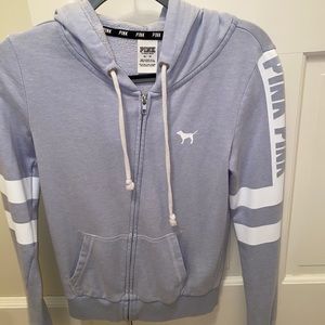 PINK Full Zip Hoodie Light Blue